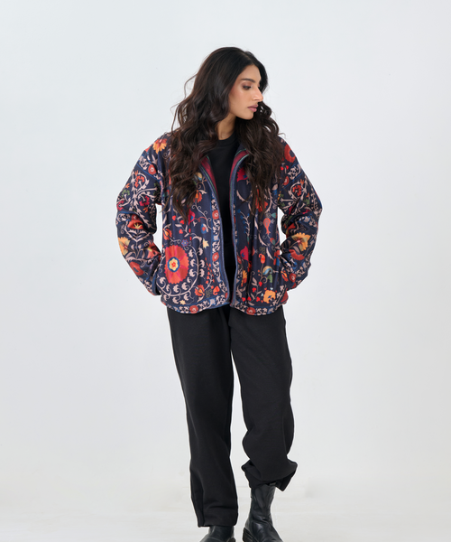 Button Down Collar Jacket Multi Colour (Black)