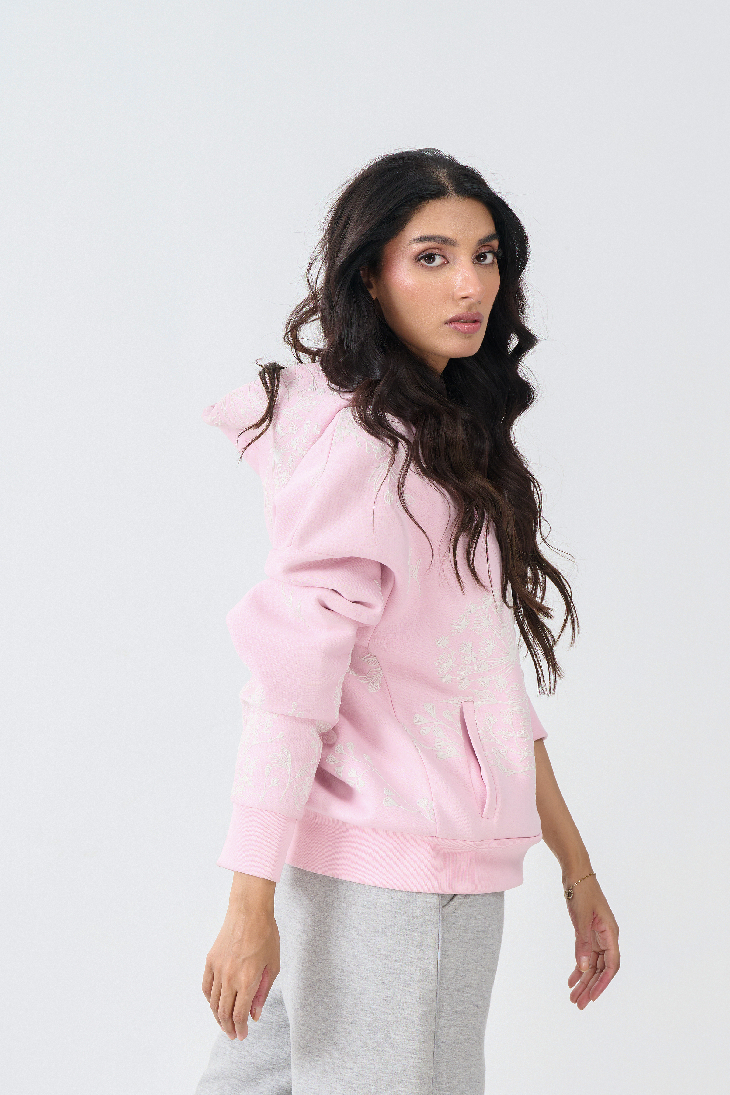 Loose Fit Fleece Zipper Hoodie (Pink)