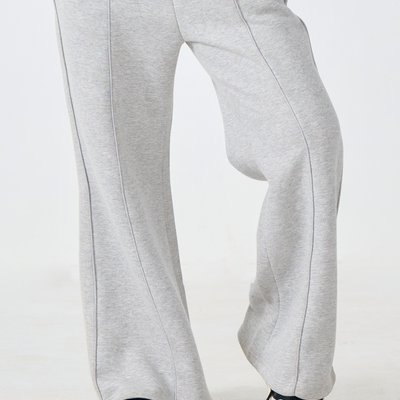 Cozy Fleece Wide-Leg Seam Trousers (Heather Gray)